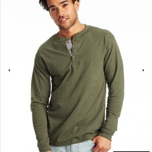 Army Green Hanes Beefy-T Long Sleeve Henley size XL NEW